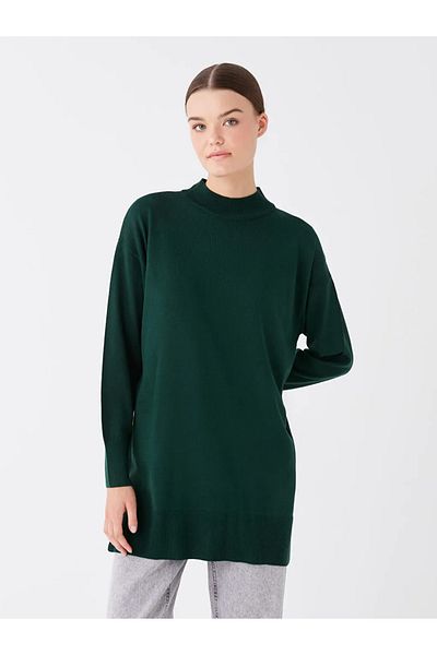 LC Waikiki LCW Modest Πράσινο μισό ζιβάγκο μασίφ μακρυμάνικο γυναικείο πλεκτό χιτώνα