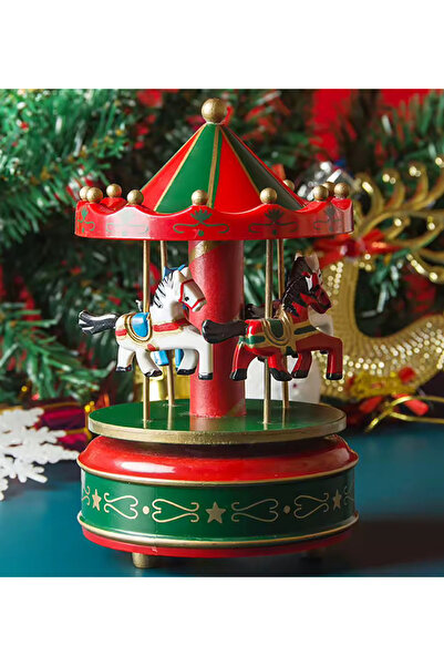 HEDİYEBİZİZ Yılbaşı Noel Nostaljik El Yapımı Atlı Karınca Müzik Kutusu Büyük Boy Yeşil