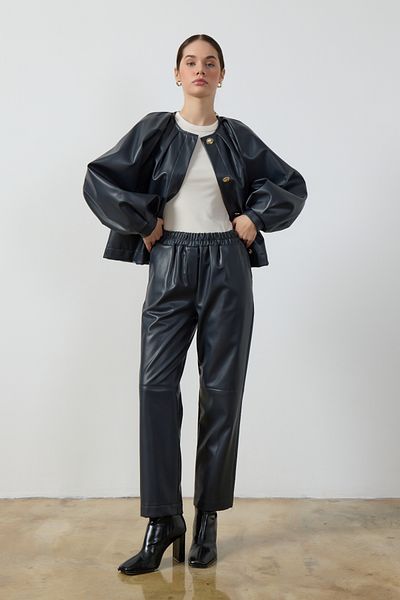 Birgül Bektaş Δερμάτινο παντελόνι Navy Blue