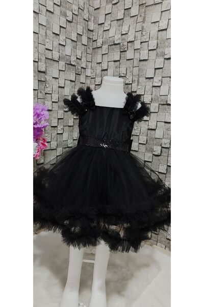 BOZTAŞ BEBE Siyah tütülü ve pullu abiye elbise & mezuniyet elbisesi