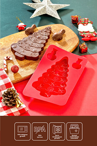 Vienev Christmas Themed Red Silicone Pine Tree Dubai Chocolate