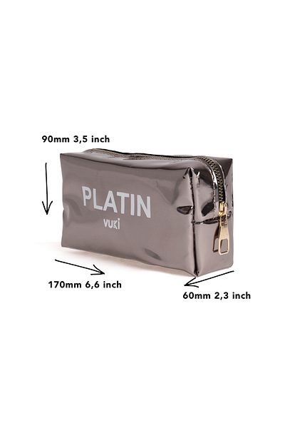VUKİ Platinum Mirrored Zippered Pencil Case & Makeup Bag