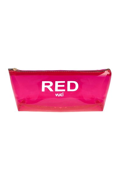 VUKİ Red Colored Transparent Zipper Pencil Case & Makeup Bag