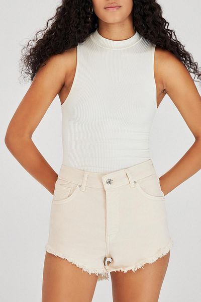 its basic High Waist Beige Mini Shorts