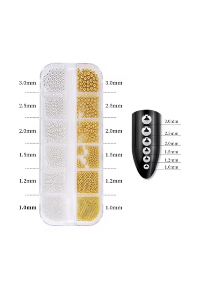 Venalisa 12'li Havyar Tırnak Taş Süsleme Nail Art Boncukları Gold - Beyaz