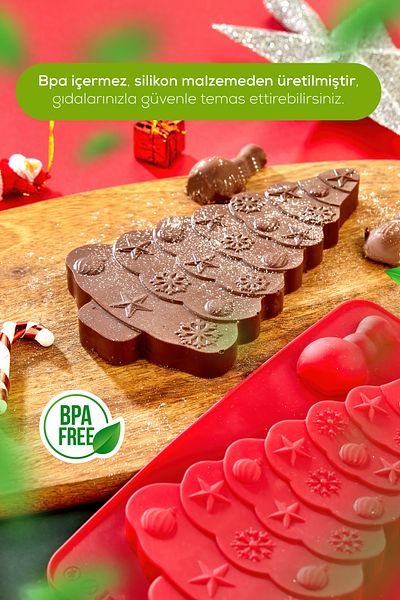 Vienev Christmas Themed Red Silicone Pine Tree Dubai Chocolate