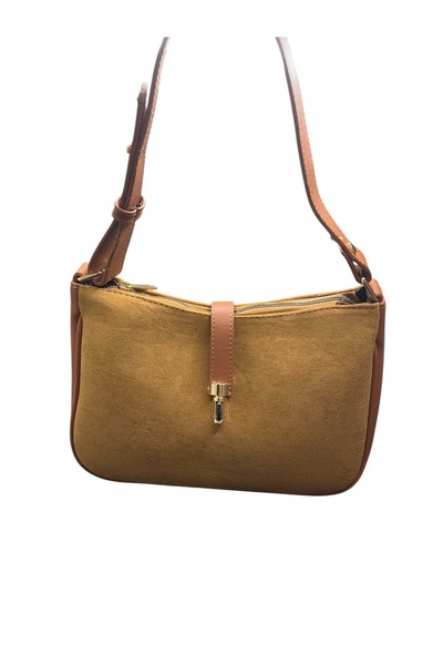 shop Ceeldu Süet Deri Taba Kadın Uzun Askılı Fermuar Kapamalı El ve Omuz Çantası