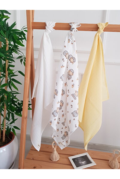 ib ilkimbebe طقم بطانية موسلين 3 قطع - 100% قطن، 80x80 سم، بطانية أطفال حديثي...