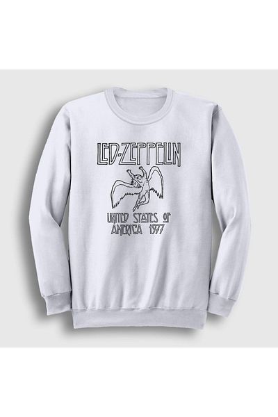 Presmono Unisex Λευκό λογότυπο Led Zeppelin Φούτερ 96018tt