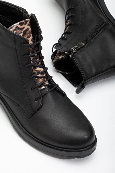 Aymood 165-225 Чорні леопардові жіночі черевики на шнурівці з блискавкою