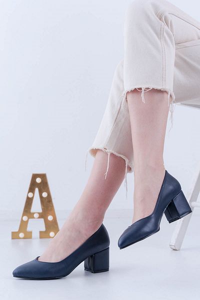 Aymood Larcivert Skin Women's Stylish Daily Comfortable Short Heeled Shoes Heel Height 5cm