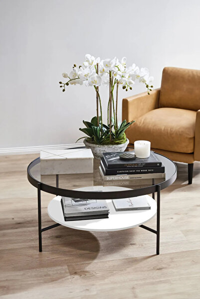 Tapacım Oslo Beyaz Alt Orta Sehpa 75 Çap