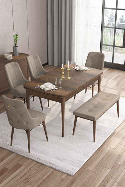 Canisa Are Serisi 80x132 Mdf Açılabilir Barok Ahşap Desen Masa Takımı 4 Cappu...