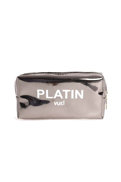 VUKİ Platinum Mirrored Zippered Pencil Case & Makeup Bag