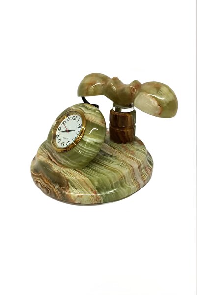 Oniks Ev Dekorasyon Çevirmeli Telefon - Doğal Taş Masa Saati - Akik Taşı Deko...