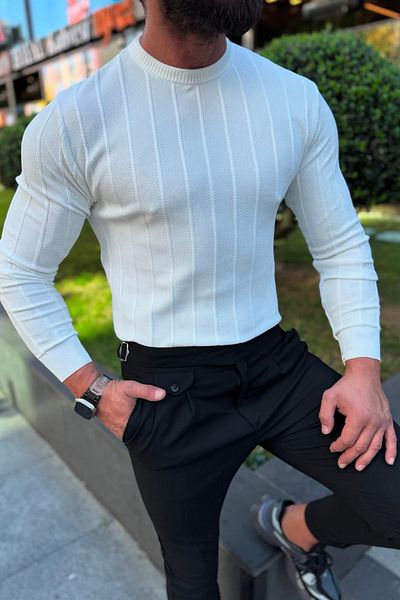 bafatex White Slim Fit Knitwear Sweater
