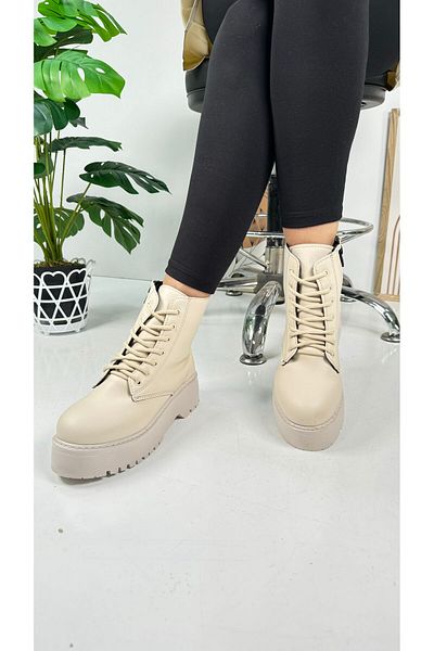 İmerShoes Cizme de zi cu zi pentru femei bej, cu șireturi, cu talpă înaltă, moale, ușoare, confortabile, 1073