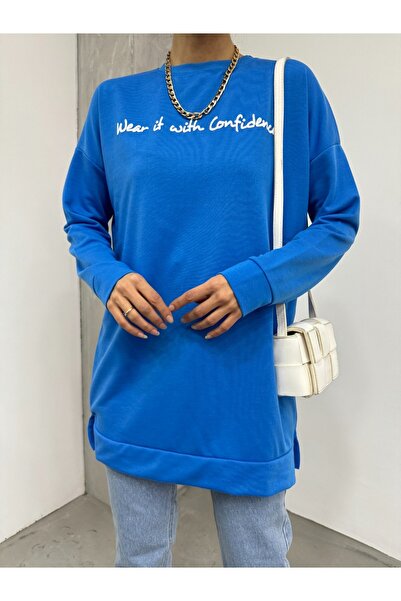 Modamorfo Tištěná bavlněná mikina z česané bavlny - modrá