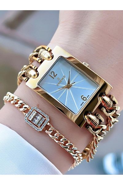 Essence Color-Resistant Small Case Steel Blackening Chain Design Women's Wrist Watch & Bracelet - Bd1232.130H