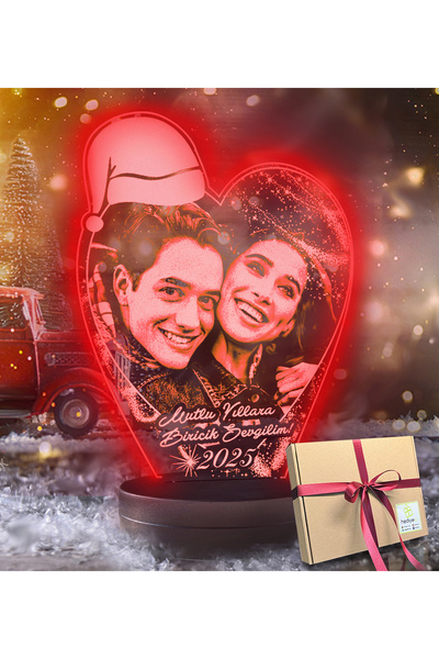 Genel Markalar Yılbaşı Hediyesi Kişiye Özel Noel Baba Şapkalı Kalp 3d Led Gec...