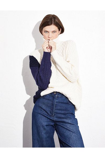 Kayra Navy Blue Colored Knitted Designed Knitwear Tunik