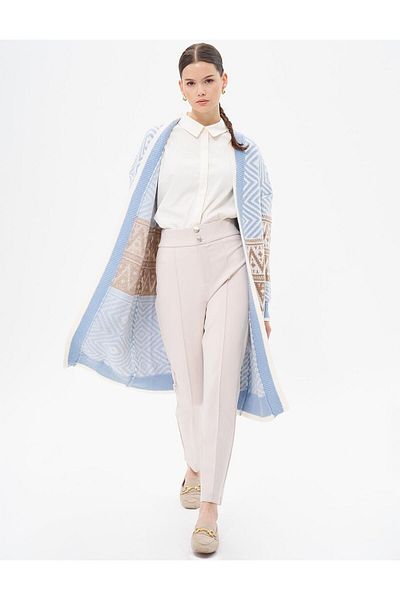 Kayra Cardigan tricotat cu model etnic albastru