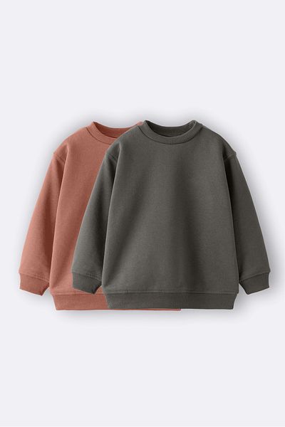 ZUZUNGA 2-Piece Basic Children's Raised Sweatshirt 3-10 Years Khaki-Brown