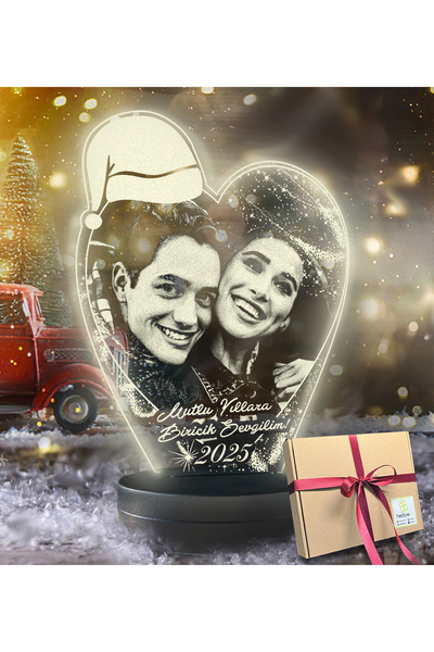 hediye-ci Yılbaşı Hediyesi Kişiye Özel Noel Baba Şapkalı Kalp 3d Led Gece Lam...