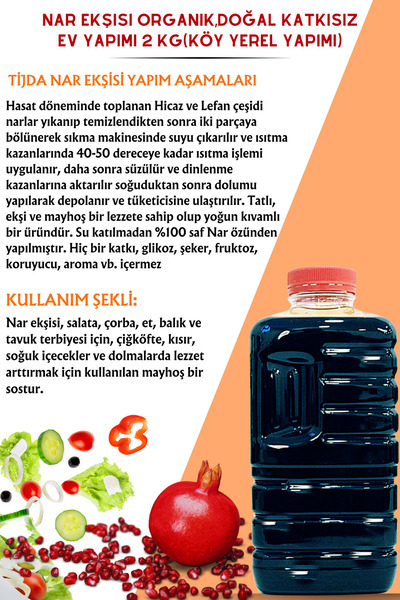 TİJDA Nar Ekşisi 2 X 2 kg – %100 Doğal Katkısız,Saf, Gerçek Nar Ekşisi,Nar Suyundan üretilmiştir.