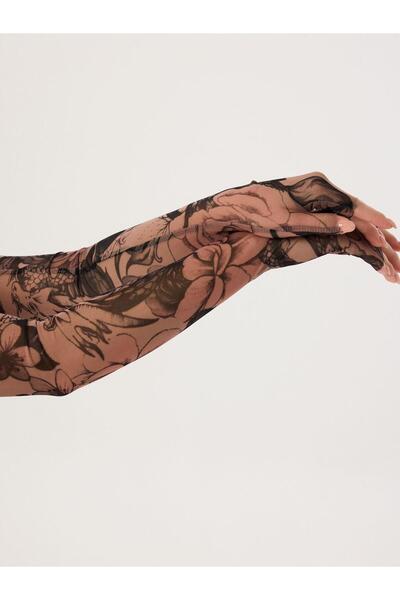 RİVUS قفازات طويلة من التول - بدون أصابع ونمط وشم