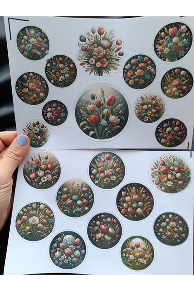 Pink Swan Craft Vintage Lale Demetleri Etiket Seti, Bullet Journal, Planlayıcı Stickers