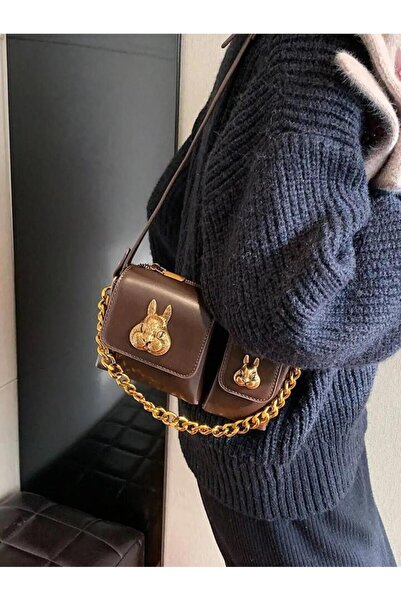 Katusa Geantă baghetă cu design detaliat pentru accesorii veveriță maro pentru femei