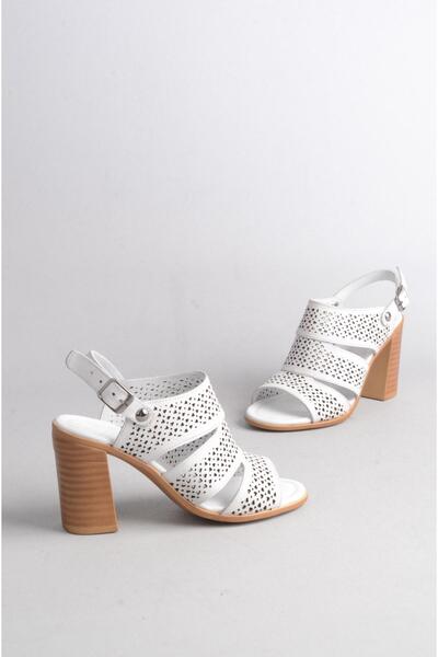 SEÇ KUNDURA SEÇ 108 Γνήσιο Δερμάτινο Λευκό Σανδάλι με τακούνι - Ύψος τακουνιού 9 cm