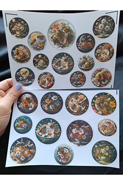 Pink Swan Craft Set de autocolante cu albine în farfurie de porțelan vintage, jurnal cu glonțuri, autocolante pentru planificator