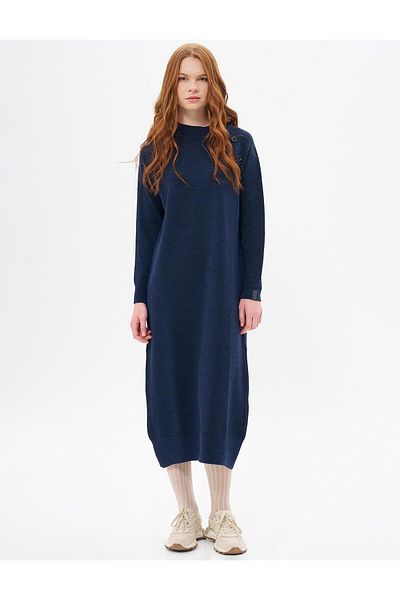 Kayra Buttoned Half Turtleneck Knitwear Dress Navy Blue