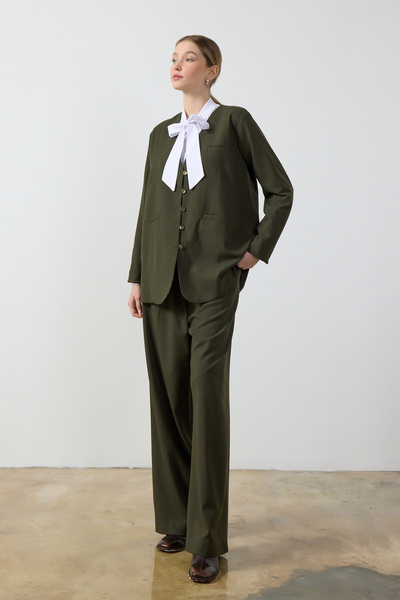 Birgül Bektaş Khaki Wide Leg Pants