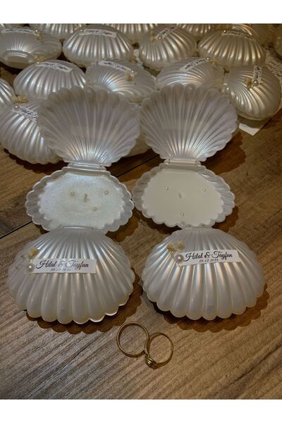 chicore İstiridye Kutulu Mumlu 25 Adet Düğün & Nikah & Nişan & Kına & Söz Hed...