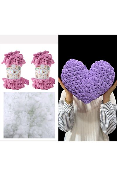 Alize Heart Pillow Puffy Material 2 Puffy 98 τριαντάφυλλα και 200 γρ. Σετ ινών με χάντρες