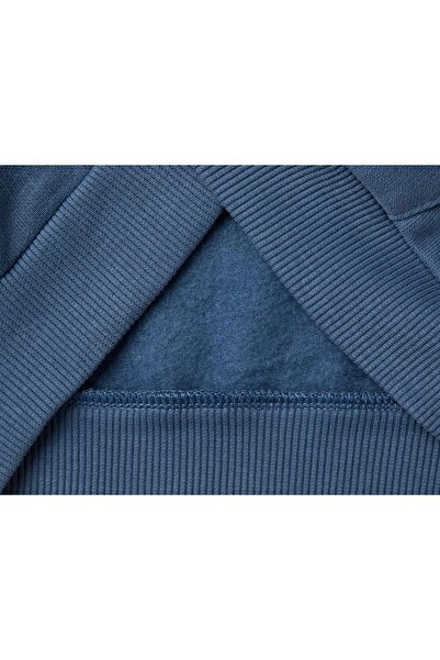 United Colors of Benetton Erkek Çocuk Havacı Mavi Sol Göğsü Logo İşlemeli Normal Kesim Kapüşonlu Sweatshirt