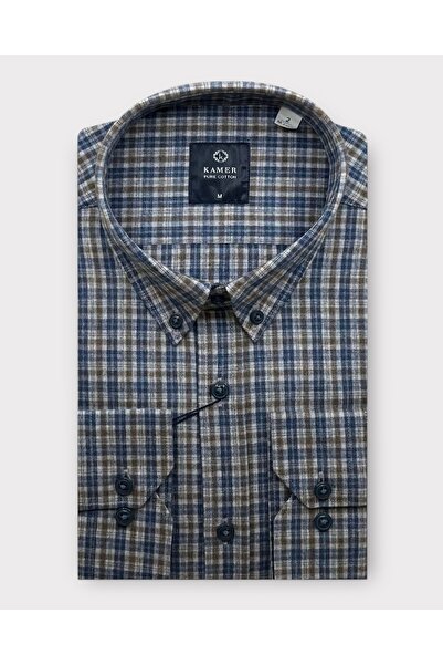 KAMER ERKEK KIŞLIK REGULAR FIT UZUN KOL DÜĞMELİ YAKA ÇİFT ÇEP EKOSE GÖMLEK 3781R