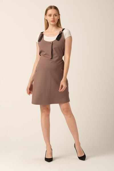 BUSA Καφέ Φόρεμα Midi Gilet εγκυμοσύνης