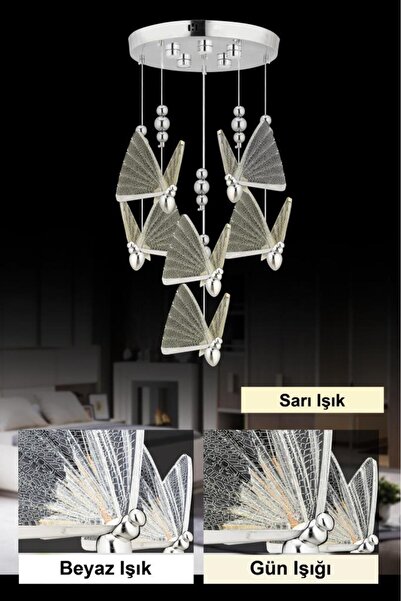 İstanbul Avize İstanbul Avize İpek 6'lı Gümüş Ledli 3 Renk Modern Led Avize