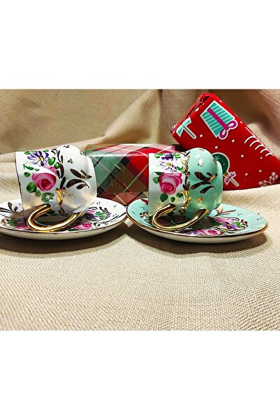 BY.RAYKA PORSELEN El Dekor Saray Porcelain Hand Painting Set of 2 Coffee Cups