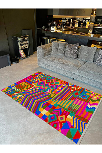 Rugs Modern Halı Aynur Koleksiyonu Çok Renkli Çizgiler ve Şekiller Detaylı De...