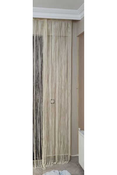 AKÇA TEKSTİL Straight Rope Cream Color Width 100 cm Length 280 cm Ready Buttons Stitched Rope Curtain