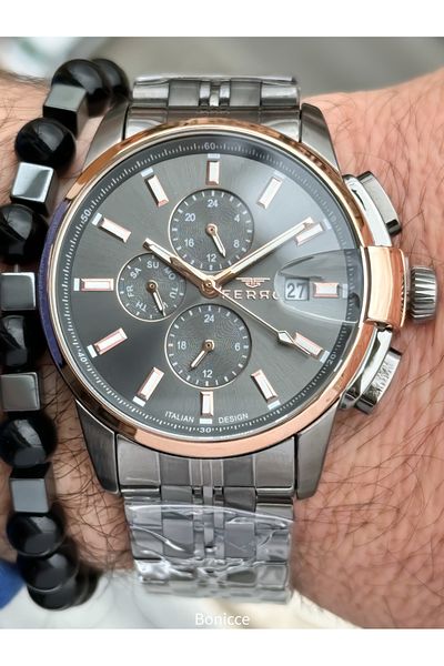 FERRO Smoked Color Brand Men's Wrist Watch & Bracelet - Steel Band with Dial Calendar