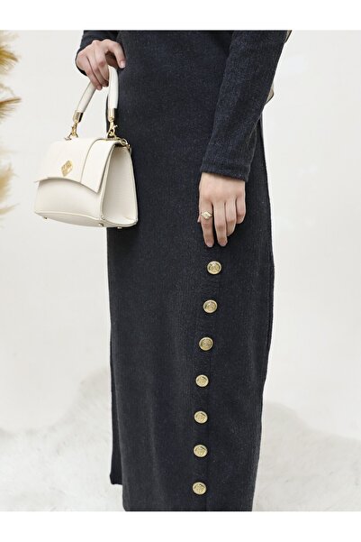 Modamorfo Félig érő szoknya gombos részletes ruha - antracit