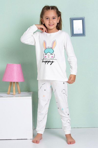 Elmas Girl's Rabbit Print Long Sleeve Pajamas Set