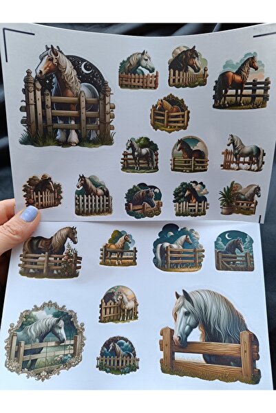 Pink Swan Craft Set de autocolante vintage cu cai la fermă, jurnal cu glonțur...