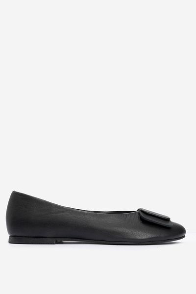 Dericlub حذاء راقصة الباليه اليومي بإبزيم للنساء من الجلد الطبيعي ZY 8156 BLACK